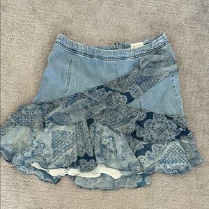 Anthropology Blue Denim Skirt with Ruffle Detail
